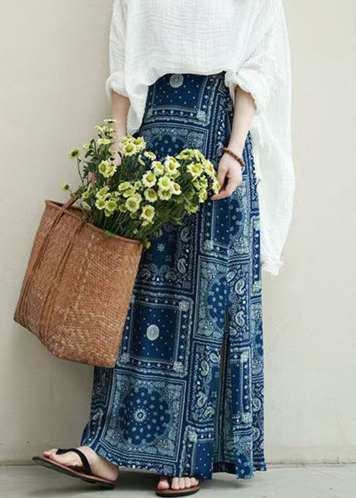 New Blue Print Side Open High Waist Cotton Skirts Fall QP004 OL-SKTS241001