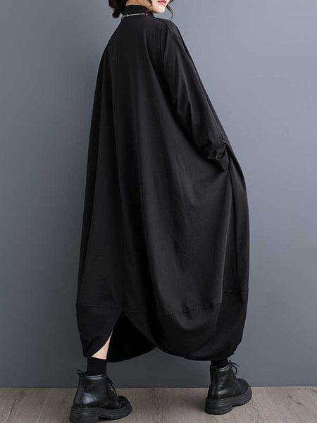 Stylish Black Lapel Buttoned Pockets A-Line Petal Hem Long Sleeve Shirt Dress TW015 ABC