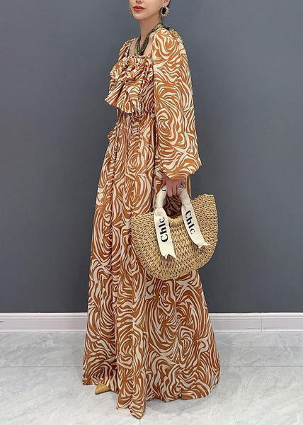 Novelty Coffee Print Wrinkled Chiffon Jumpsuit Long Sleeve AO1045 JDML-JPTS240909