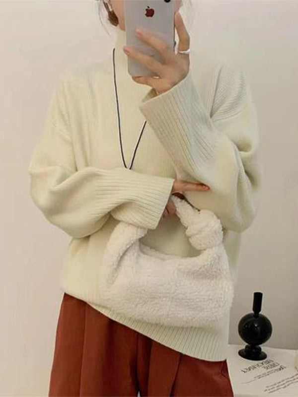 Casual Red High Neck Split Hem Long Sleeve Sweater AN1056 Genistyle Shop