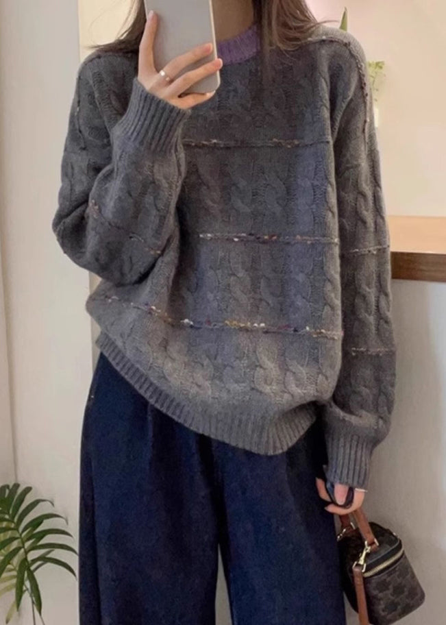 New Pink O Neck Cozy Patchwork Knit Sweaters Fall QX028 shopify