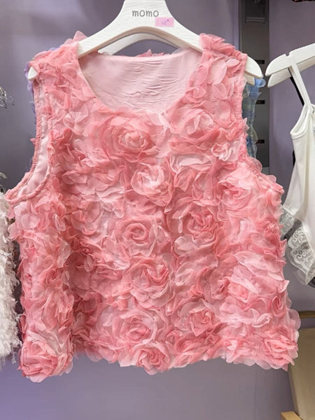 Fantasy Pink Round Neck Gradient Floral Sleeveless  AZ1008 Genistyle Shop