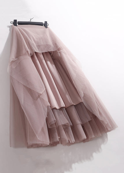 Tulle Patchwork High Waist Skirt Loose Summer Pleated Pink FashionChic