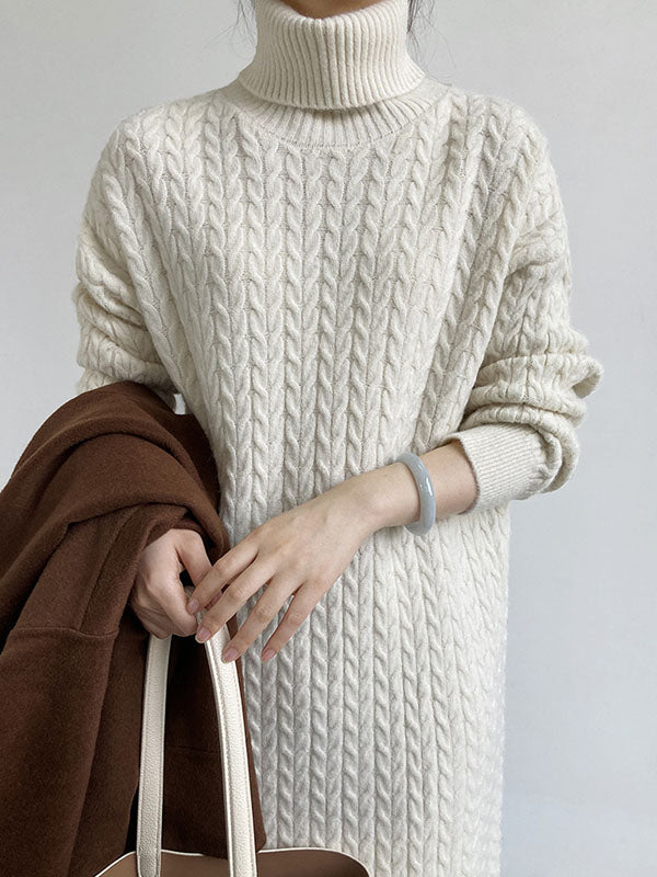 Casual Grey High-Neck Long Sleeve Twist Knit Dress AN1053 Genistyle Shop