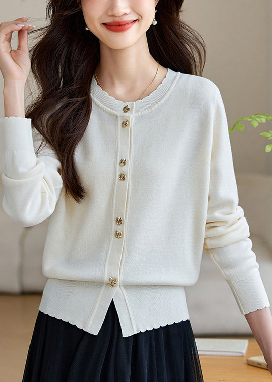 White Button Solid Wool Knit Fall Coats O Neck QC027 shopify