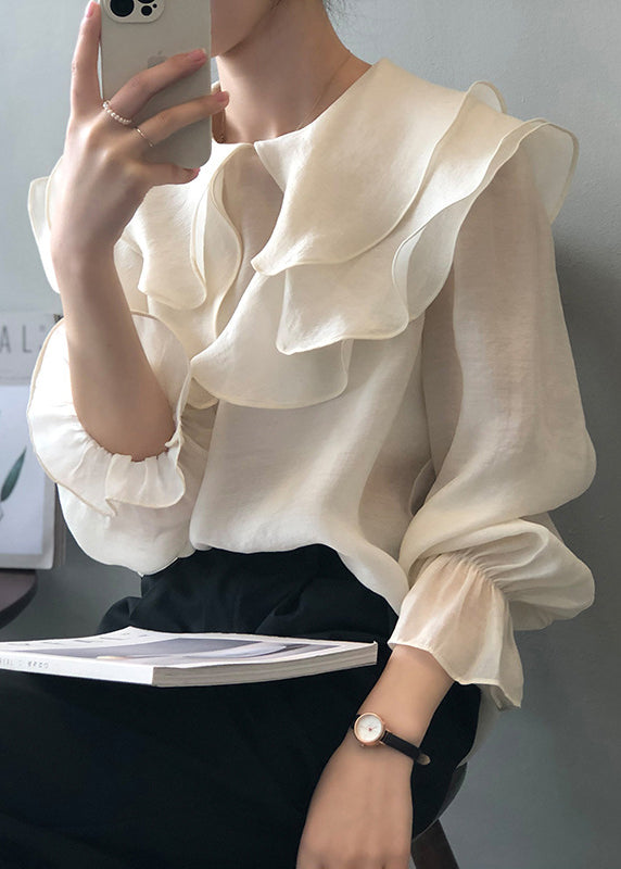 White Patchwork Thin Cotton Shirt Ruffled Long Sleeve AF1028 HS-LTP240914