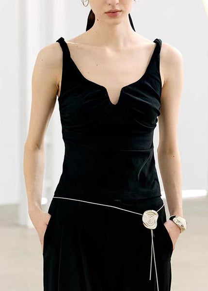 Fine Black V Neck Floral Tassel Vest Sleeveless AN1006 Genistyle Shop