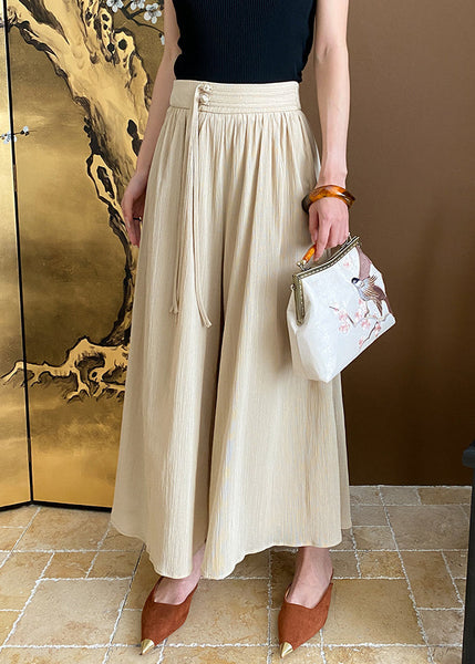 New Khaki Tasseled High Waist Cotton Crop Pants Summer AF1041 HS-CPTS240914