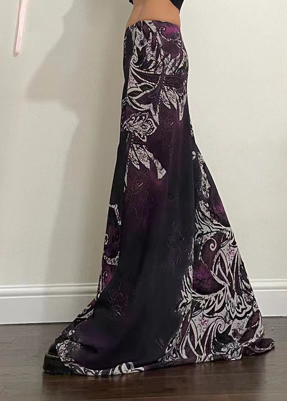Purple Print Spring Bohemian Draping Line A Skirt FashionChic