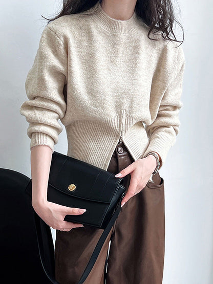 Urban Coffee Mock Neck Zipper Slit Hem Long Sleeve Sweater QX004 shopify