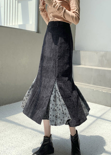 French Black High Waist Patchwork Cotton Skirts Spring RV010 ABC