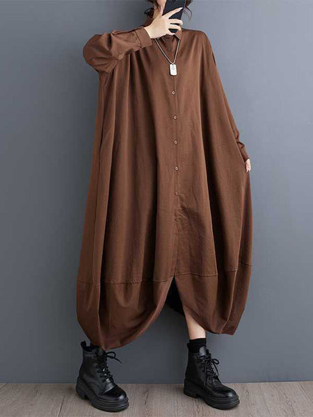 Stylish Black Lapel Buttoned Pockets A-Line Petal Hem Long Sleeve Shirt Dress TW015 ABC