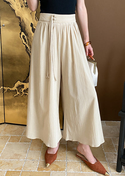 New Khaki Tasseled High Waist Cotton Crop Pants Summer AF1041 HS-CPTS240914