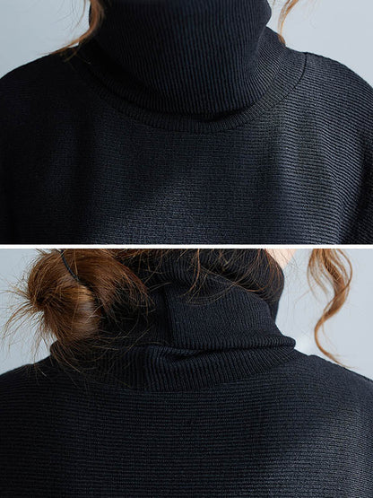 Casual Loose Black Heaps Collar Pockets A-line Long Sleeve Sweater AN1065 Genistyle Shop