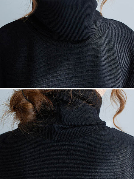 Casual Loose Black Heaps Collar Pockets A-line Long Sleeve Sweater AN1065 Genistyle Shop