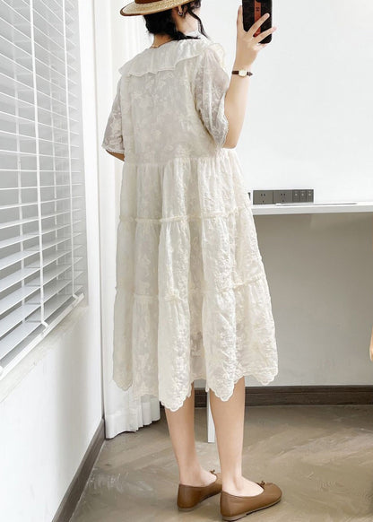 Elegant White V Neck Button Ruffled Cotton Dress Summer NN040 shopify
