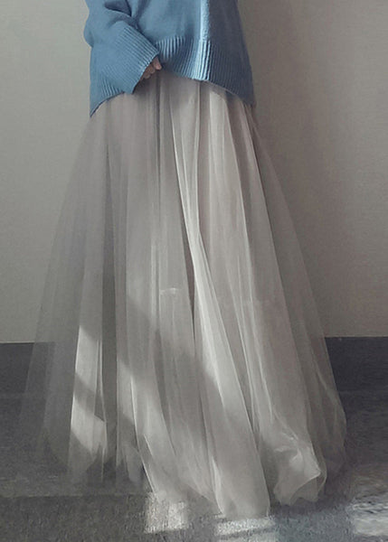 Patchwork Italian Waist Line Skirts A Elastic White Tulle FashionChic