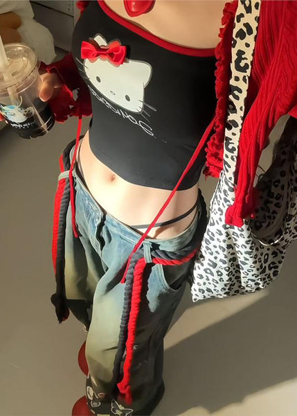 American Graffiti Blue Denim Wide Leg Pants Autumn WP054 NZ-LPTS241107