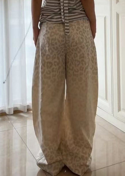 American Style Beige Leopard Patchwork Denim Pants Fall WP043 NZ-LPTS241107