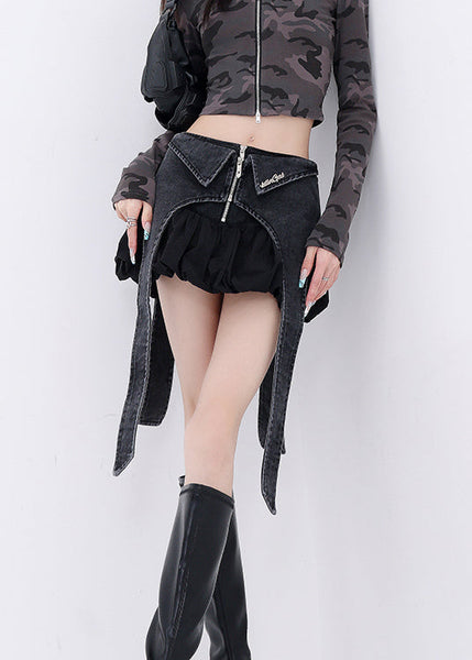 Skirts Fall Denim Black Short Style American Patchwork FashionChic