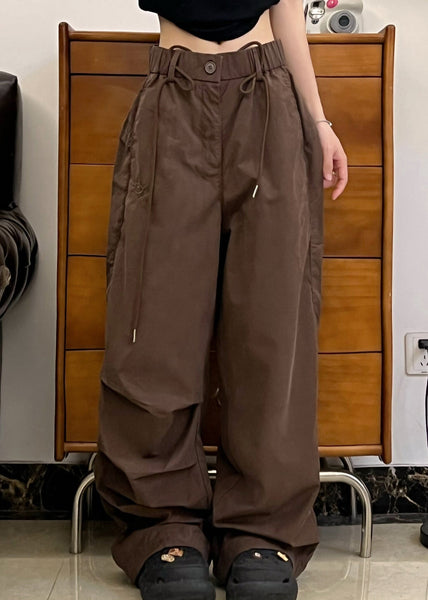 American Style Brown Pockets Wrinkled Cotton Pants Fall WP026 NZ-LPTS241107