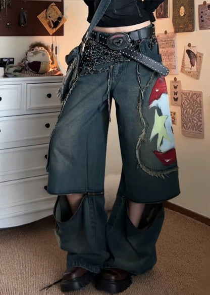 American Style Graffiti Denim Wide Leg Pants Fall WP031 NZ-LPTS241107