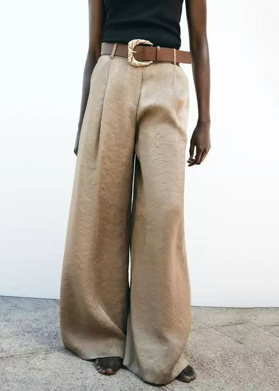 Leg Wide Style Light American Brown Pants Waist High Silk Summer FashionChic