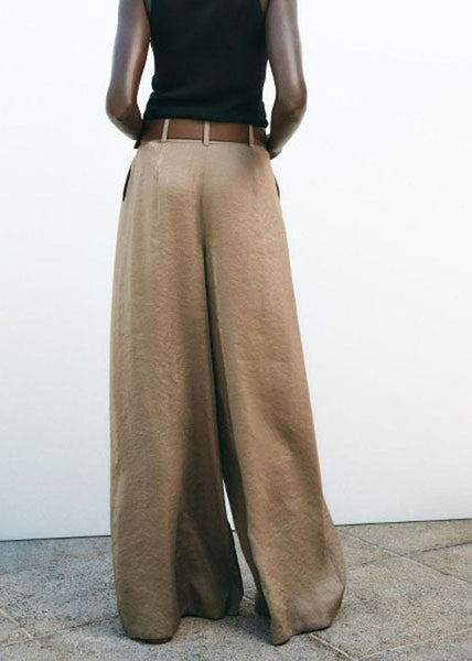 Leg Wide Style Light American Brown Pants Waist High Silk Summer FashionChic