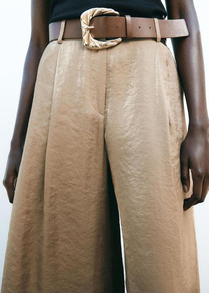 Leg Wide Style Light American Brown Pants Waist High Silk Summer FashionChic