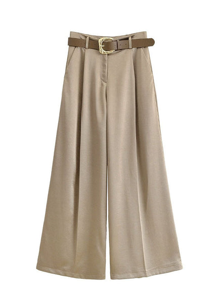 Leg Wide Style Light American Brown Pants Waist High Silk Summer FashionChic