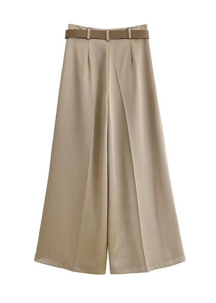 Leg Wide Style Light American Brown Pants Waist High Silk Summer FashionChic