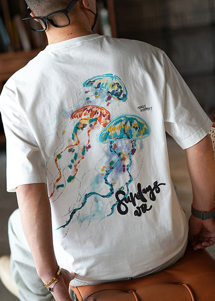 Men T Graphic Shirts Embroideried Style White American Cotton FashionChic