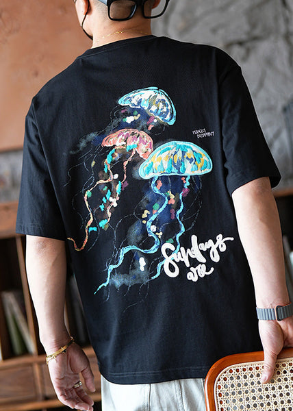 Men T Graphic Shirts Embroideried Style White American Cotton FashionChic