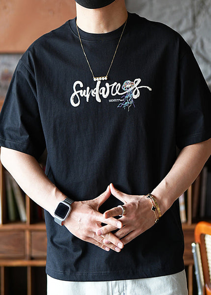 Men T Graphic Shirts Embroideried Style White American Cotton FashionChic