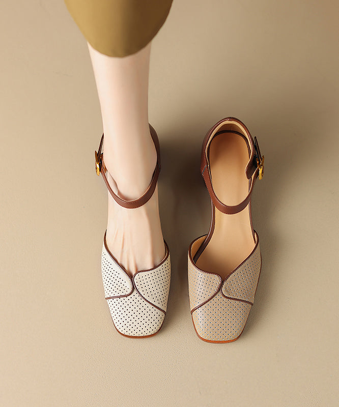 Apricot Boutique Cowhide Leather Sandals Splicing Buckle Strap OI004 shoe-LX240801