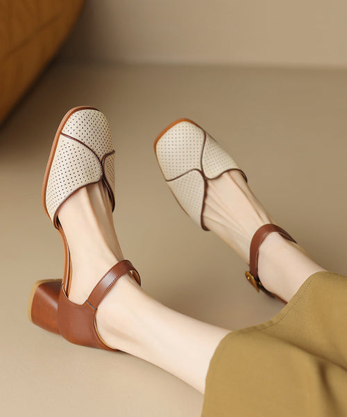 Apricot Boutique Cowhide Leather Sandals Splicing Buckle Strap OI004 shoe-LX240801