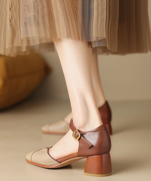 Apricot Boutique Cowhide Leather Sandals Splicing Buckle Strap OI004 shoe-LX240801