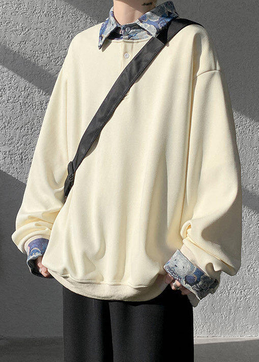 Apricot Woolen Peter Two False Pan Pieces Button Mens Sweatshirt FashionChic