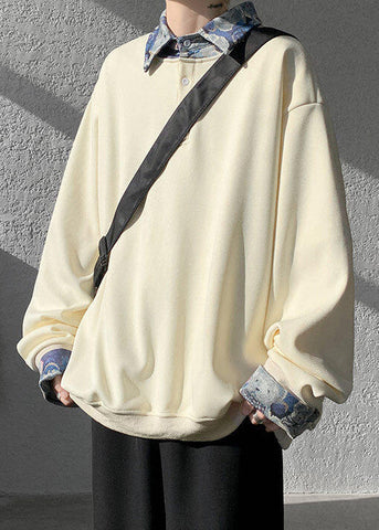 Apricot Woolen Peter Two False Pan Pieces Button Mens Sweatshirt FashionChic