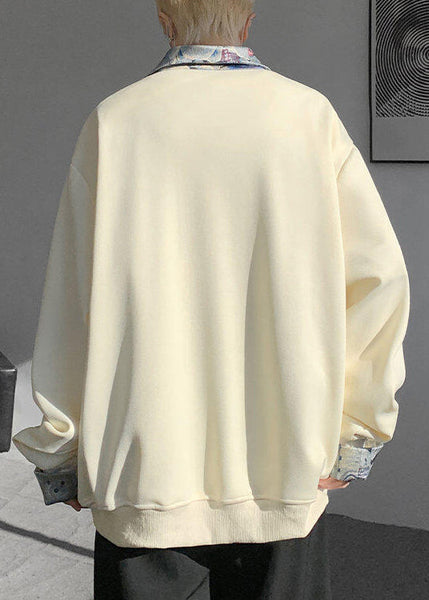 Apricot Woolen Peter Two False Pan Pieces Button Mens Sweatshirt FashionChic