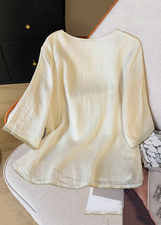 Shirt Cotton Button Embroidered Tasseled Spring Apricot FashionChic