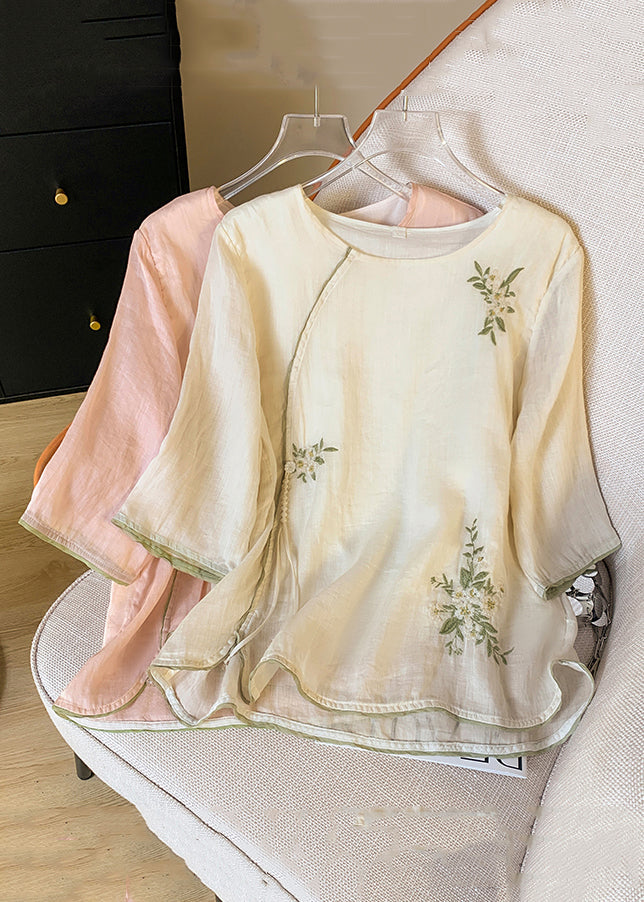 Shirt Cotton Button Embroidered Tasseled Spring Apricot FashionChic