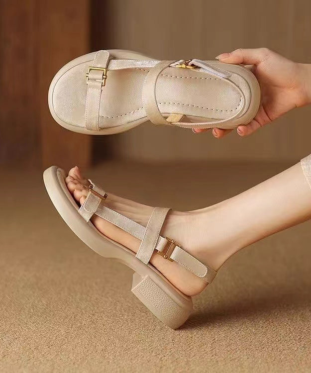 Apricot Chunky Cowhide Leather Casual Splicing Sandals WT020 shoe-LX241030