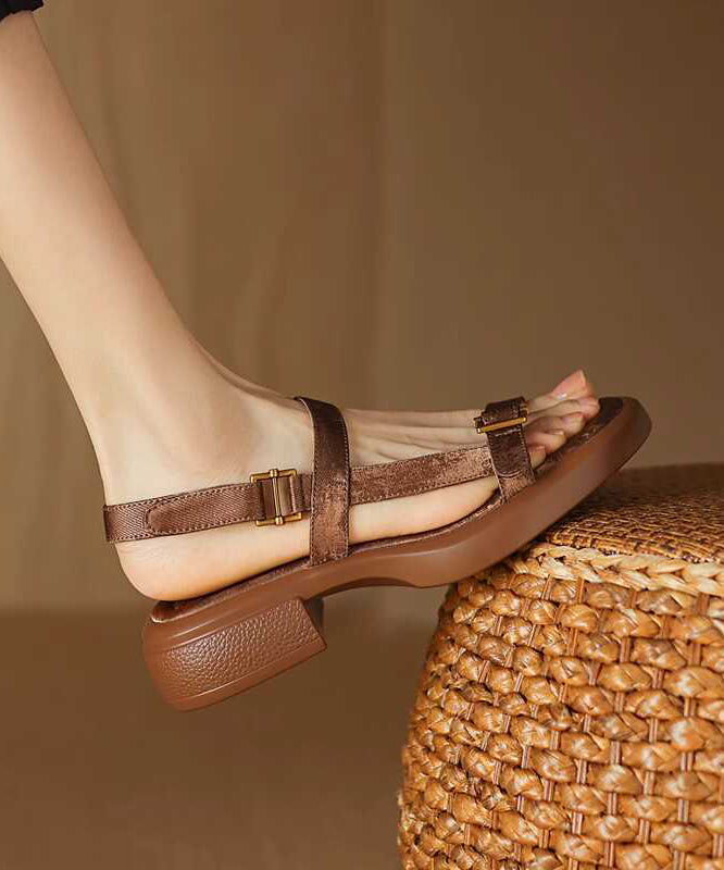 Apricot Chunky Cowhide Leather Casual Splicing Sandals WT020 shoe-LX241030