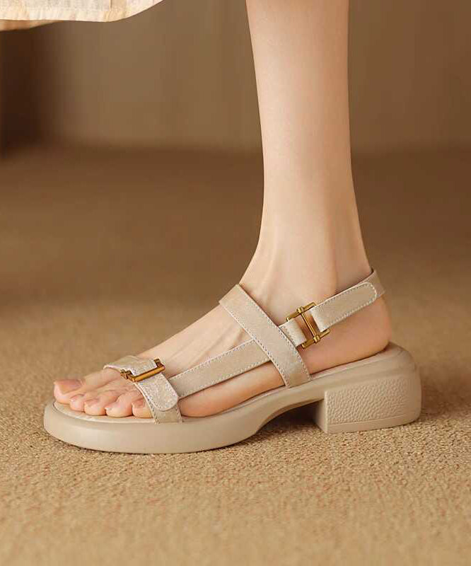 Apricot Chunky Cowhide Leather Casual Splicing Sandals WT020 shoe-LX241030