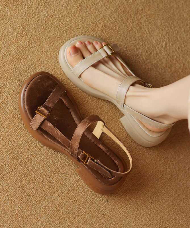 Apricot Chunky Cowhide Leather Casual Splicing Sandals WT020 shoe-LX241030