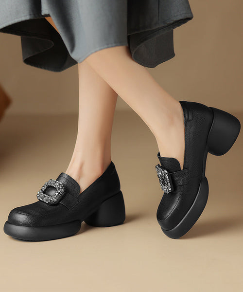 Apricot Chunky Sheepskin Soft Splicing Zircon Loafers For Women WT037 shoe-PDX241030