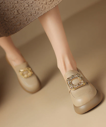 Apricot Chunky Sheepskin Soft Splicing Zircon Loafers For Women WT037 shoe-PDX241030