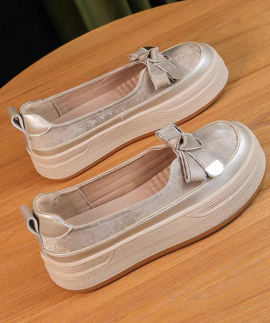 Bow Comfortable Splicing Casual Shoes Apricot Platform FashionChic