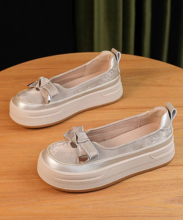 Bow Comfortable Splicing Casual Shoes Apricot Platform FashionChic
